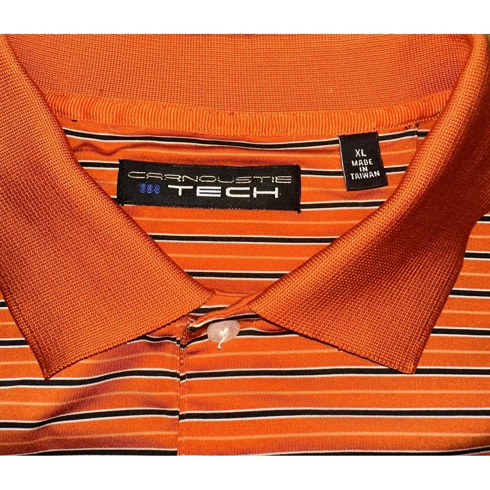 Carnoustie Tech Golf Polo Button Up Blue Orange Striped Stretch Men's XL (Lot 2) - Picture 4 of 5